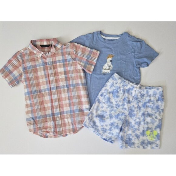 Janie and Jack 6 Boys Shirt Plaid Shirt Tee Shorts Summer Lot - Picture 1 of 3